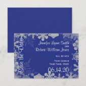Blauw en Zilver Sneeuwvlok Bruiloft Save the Date (Voorkant / Achterkant)