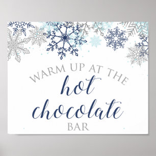 Blauw en zilver sneeuwvlok hete chocolade bar bord poster