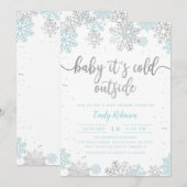 Blauw en zilver sneeuwvlok winterjongen Baby showe Kaart (Voorkant / Achterkant)
