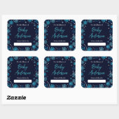 Blauw en Zilver Sneeuwvlokken Baby shower Bookplat Vierkante Sticker (Vel)