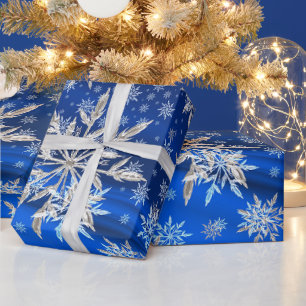 Blauw en Zilver Sneeuwvlokken Kerstmis Cadeaupapier