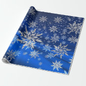 Blauw en Zilver Sneeuwvlokken Kerstmis Cadeaupapier (Uitgerold)