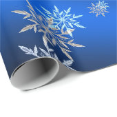 Blauw en Zilver Sneeuwvlokken Kerstmis Cadeaupapier (Rol Hoek)