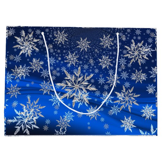 Blauw en Zilver Sneeuwvlokken Kerstmis Groot Cadeauzakje (Achterkant)