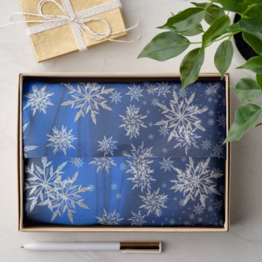 Blauw en Zilver Sneeuwvlokken Kerstmis Tissuepapier (Geschenk)