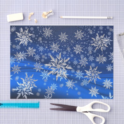 Blauw en Zilver Sneeuwvlokken Kerstmis Tissuepapier (Craft)