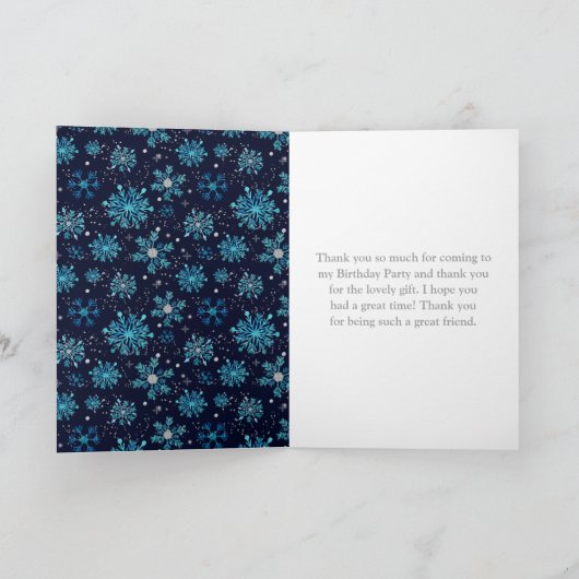 Blauw en Zilver Sneeuwvlokken Verjaardagsfeest Bedankkaart (Binnen)