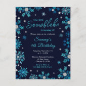 Blauw en Zilver Sneeuwvlokken Verjaardagsfeest Briefkaart (Voorkant)