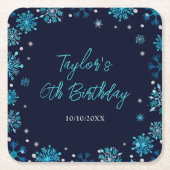 Blauw en Zilver Sneeuwvlokken Verjaardagsfeest Kartonnen Onderzetters (Voorkant)