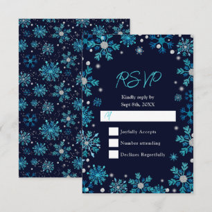Blauw en Zilver Sneeuwvlokken Winter RSVP Kaartje