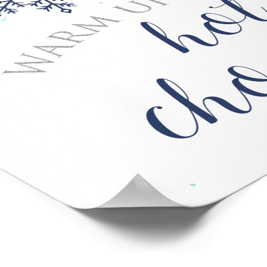 Blauw en zilver Snowflake Hot Chocolate Bar-teken Poster (Hoek)