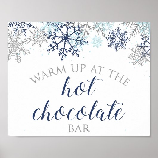 Blauw en zilver Snowflake Hot Chocolate Bar-teken Poster (Voorkant)