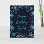 Blauw en zilver Snowflakes Happy Birthday Kaart (Voorkant)