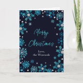 Blauw en zilver Snowflakes Merry Kerstmis Feestdagen Kaart (Voorkant)