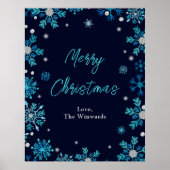 Blauw en zilver Snowflakes Merry Kerstmis Poster (Voorkant)