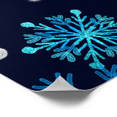 Blauw en zilver Snowflakes Merry Kerstmis Poster (Hoek)