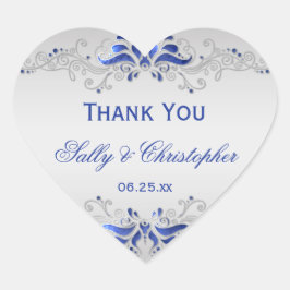 Blauw en Zilver Swirls Hart Bruiloft Favor Sticker