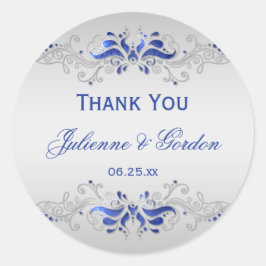  Blauw en Zilver Swirls Ronde Bruiloft Favor Sticker
