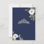 Blauw en Zilver Tiara Bloemen Quinceañera RSVP Bedankkaart (Achterkant)