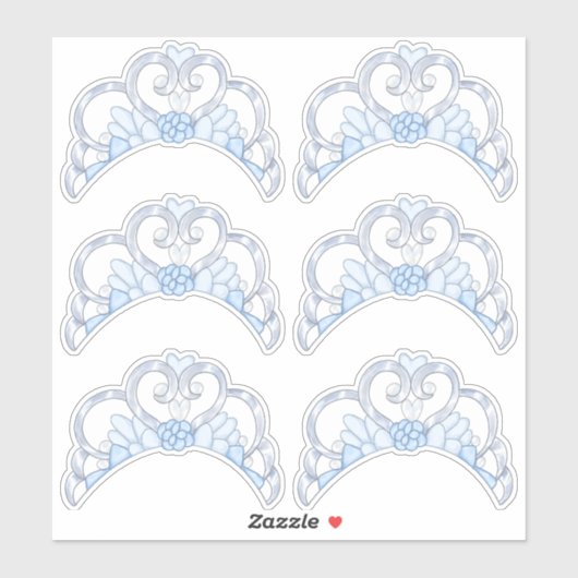 Blauw en Zilver Tiara Sticker Blad (Vel)