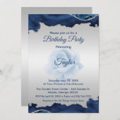 Blauw en Zilver Verjaardag Uitnodiging (Voorkant / Achterkant)