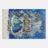 Blauw en zilver Victoriaans Kerstfeest Inpakpapier Vel (Voorkant 3)
