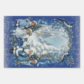 Blauw en zilver Victoriaans Kerstfeest Inpakpapier Vel (Voorkant 2)