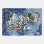 Blauw en zilver Victoriaans Kerstfeest Inpakpapier Vel (Voorkant)