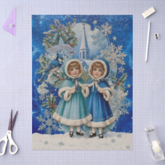 Blauw en zilver Victoriaans Kerstfeest Tissuepapier