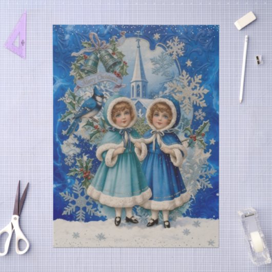 Blauw en zilver Victoriaans Kerstfeest Tissuepapier (Craft)