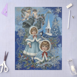 Blauw en zilver Victoriaans Kerstfeest Tissuepapier