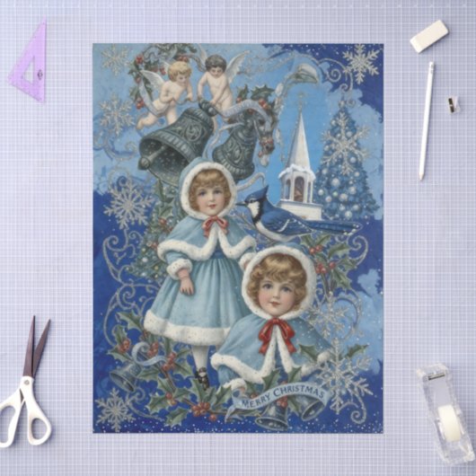 Blauw en zilver Victoriaans Kerstfeest Tissuepapier (Craft)