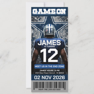 Blauw en zilver voetbal ticket verjaardagsuitnodig