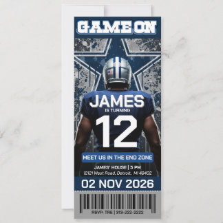 Blauw en zilver voetbal ticket verjaardagsuitnodig