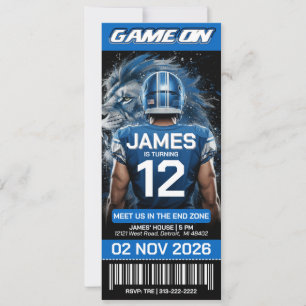Blauw en Zilver Voetbal Ticket Verjaardagsuitnodig
