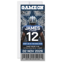 Blauw en zilver voetbal ticket verjaardagsuitnodig