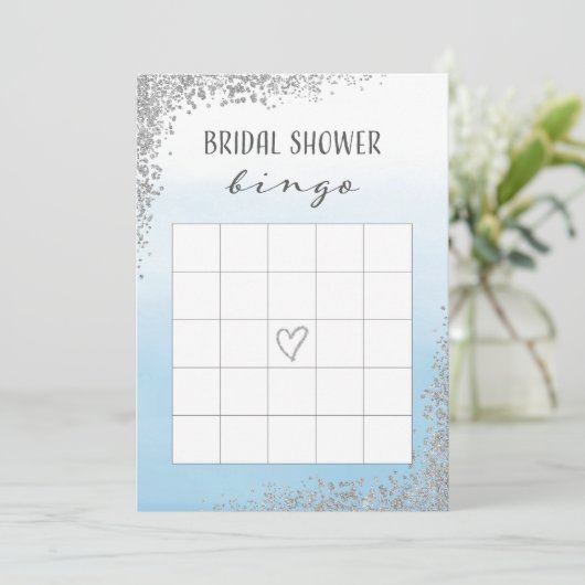 Blauw en Zilver Vrijgezellenfeest Bingo Kaart (Staand voorkant)