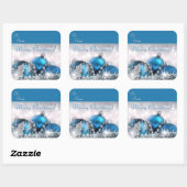 Blauw en Zilver Vrolijk Kerstfeest Vierkante Sticker (Vel)