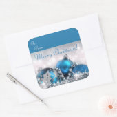 Blauw en Zilver Vrolijk Kerstfeest Vierkante Sticker (Envelop)
