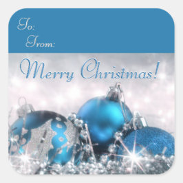 Blauw en Zilver Vrolijk Kerstfeest Vierkante Sticker