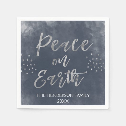 Blauw en Zilver Waterverf Kerstvakantie Servetten (Voorkant)