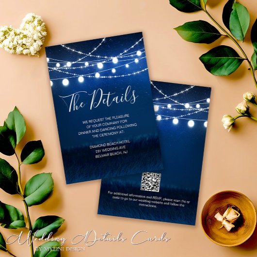 Blauw en Zilver Wedding Details Kaart met QR-code