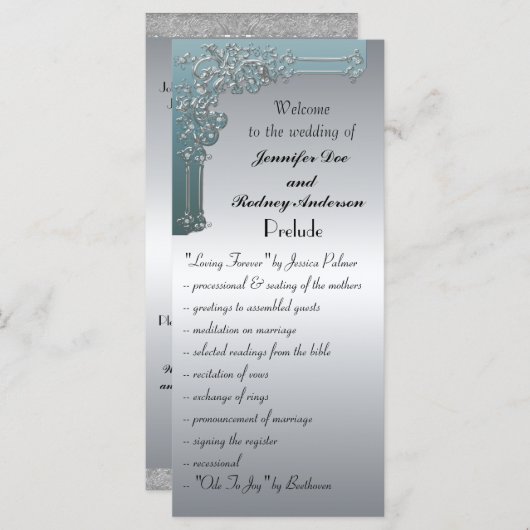 Blauw en Zilver Wedding Program Rack Kaart (Voorkant / Achterkant)