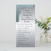 Blauw en Zilver Wedding Program Rack Kaart (Staand voorkant)