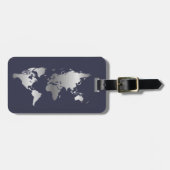 Blauw en zilver Wereldkaart elegant Bagagelabel (Voorkant horizontaal)