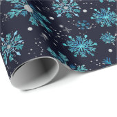 Blauw en Zilver Winter Sneeuwvlokken Patroon Cadeaupapier (Rol Hoek)