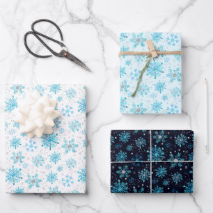 Blauw en zilver winter sneeuwvlokken patroon inpakpapier vel
