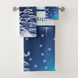 Blauw en zilver Winter Wonderland Kerstmis Bad Handdoek