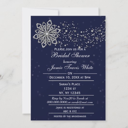 Blauw en zilver wintersnowflake Vrijgezellenfeest Kaart (Voorkant)