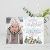 Blauw en Zilver Woodland Onederland 1e Verjaardag Kaart (Staand voorkant)